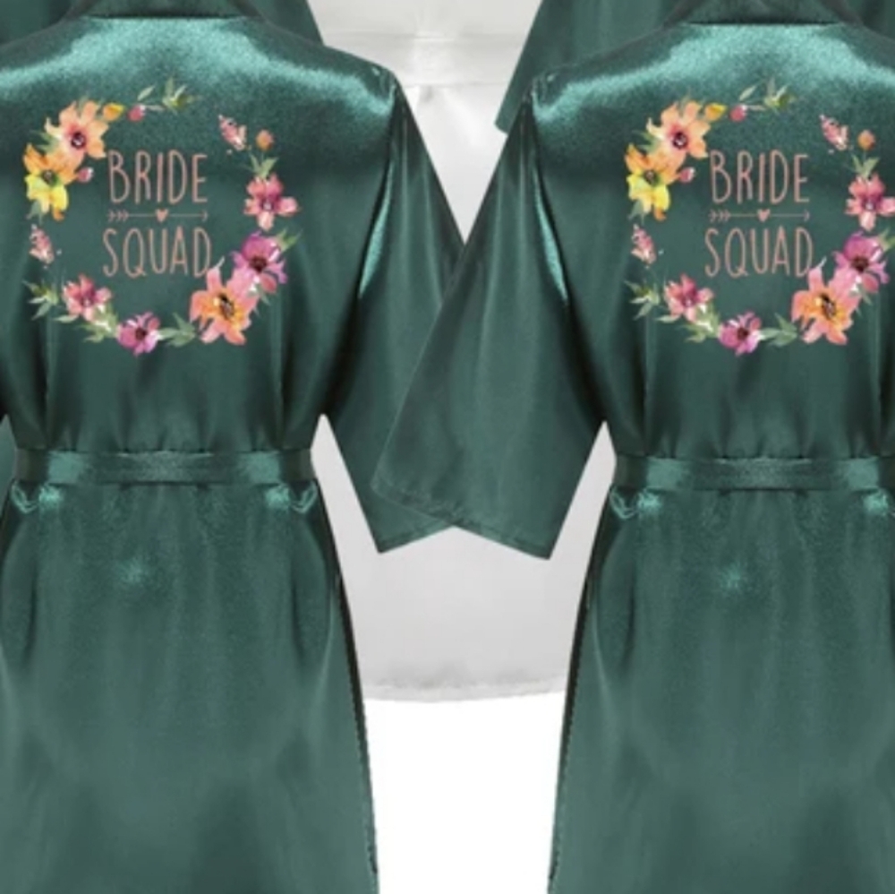 Green Satin Bride Squad Robe